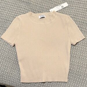 Wilfred Ribbed Short Sleeve Top in Beige